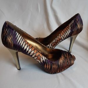 Nine West multi colored fabric heels